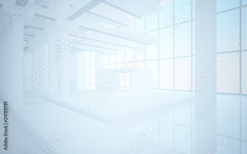 Abstract white interior highlights future. Architectural background. 3D illustration and rendering