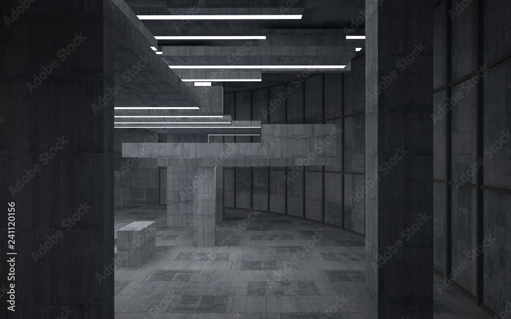 Abstract concrete interior with neon lighting. 3D illustration and rendering. Abstract concrete interior with neon lighting. 3D illustration and rendering.