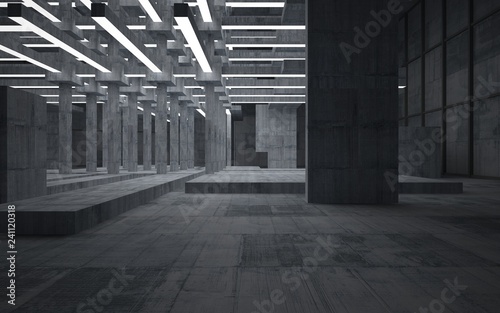 Obraz na płótnie Abstract concrete interior with neon lighting. 3D illustration and rendering. w salonie