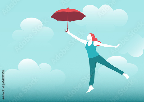 Freedom, woman flying in the sky