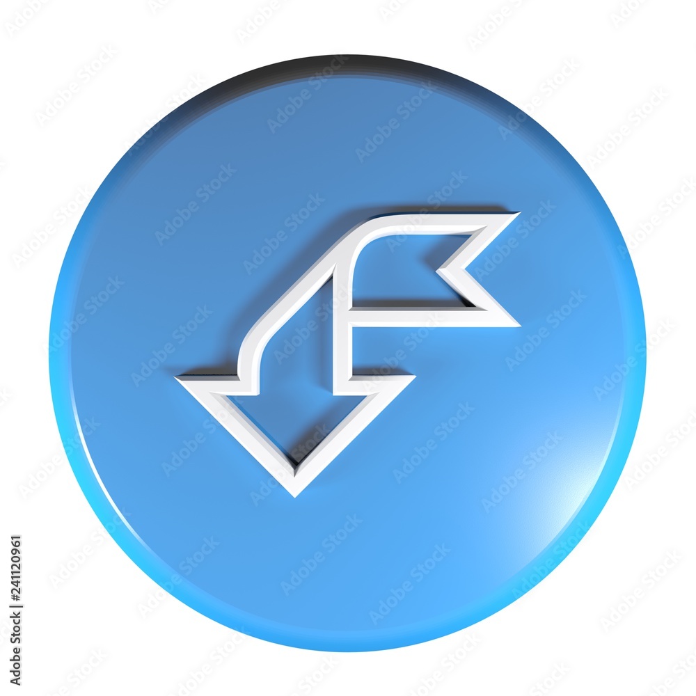 Blue circle push button arrow left and down - 3D rendering illustration Blue circle push button arrow left and down - 3D rendering illustration