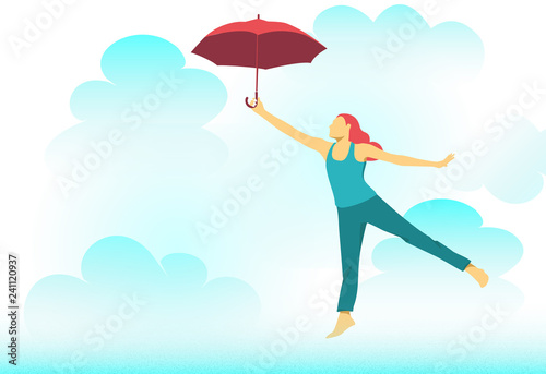 women's right, young woman flying with an umbrella