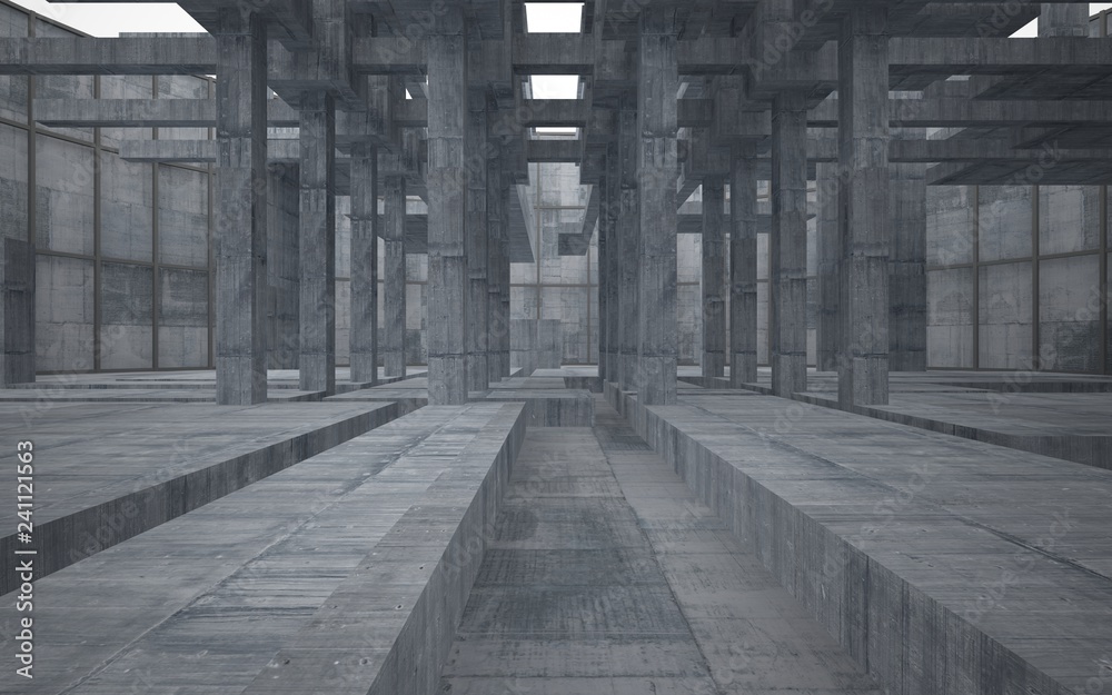 Empty dark abstract concrete room interior. 3D illustration. 3D rendering.