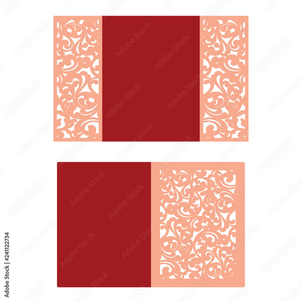 Paper cut out card. Laser cut pattern for invitation card for wedding. Paper cutouts. Wedding