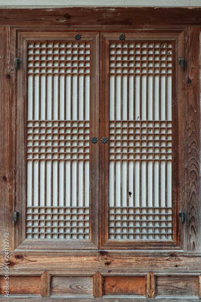 Wooden latticed window in classic Korean style Wooden latticed window in classic Korean style