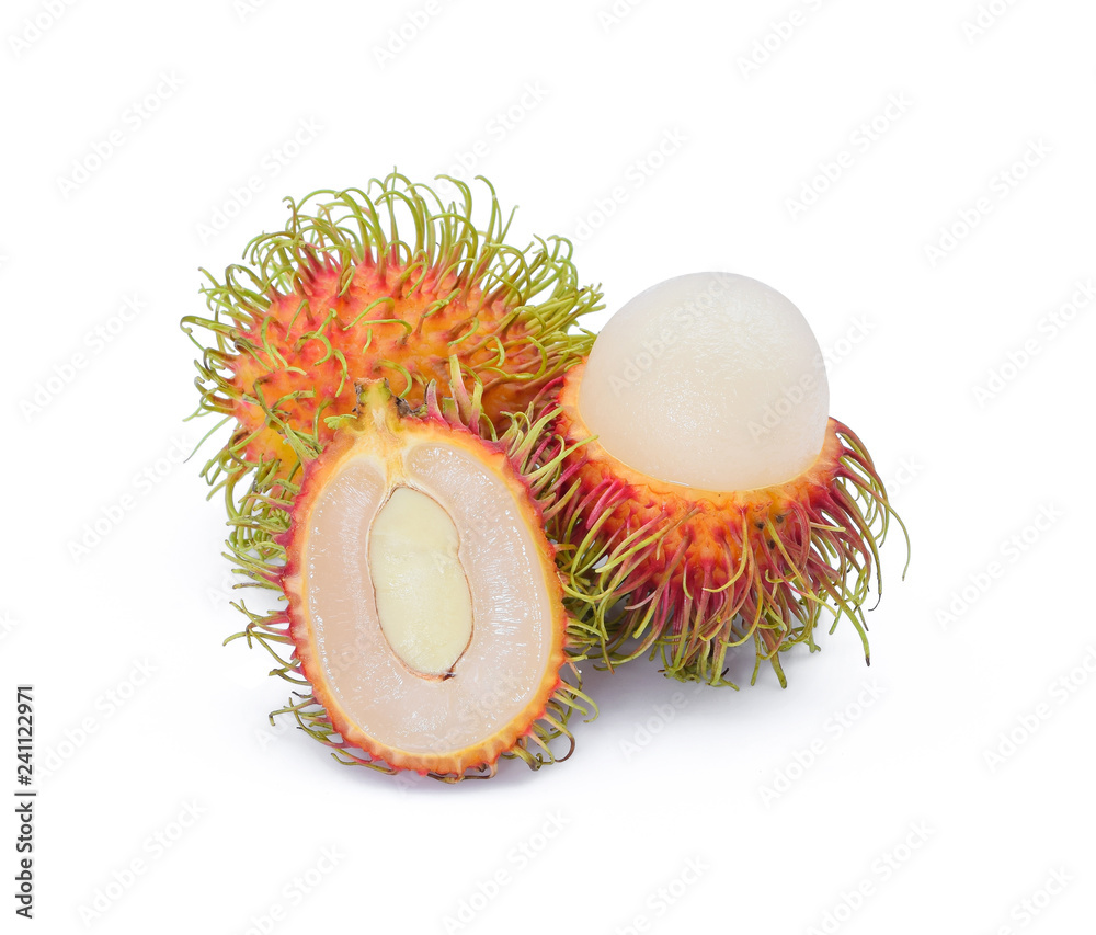whole and half of rambutan sweet delicious fruit isolated on white background whole and half of rambutan sweet delicious fruit isolated on white background