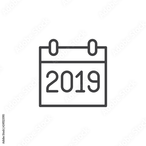 2019 year calendar outline icon. linear style sign for mobile concept and web design. New year calendar simple line vector icon. Symbol, logo illustration. Pixel perfect vector graphics