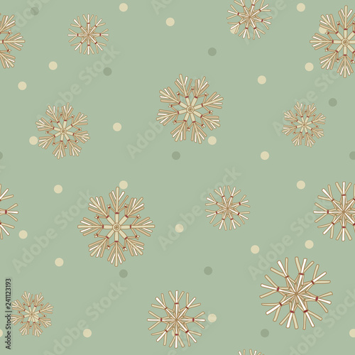 Vector Christmas Straw Snowflakes with dots seamless pattern background. Perfect for fabric, scrapbooking and wallpaper projects.