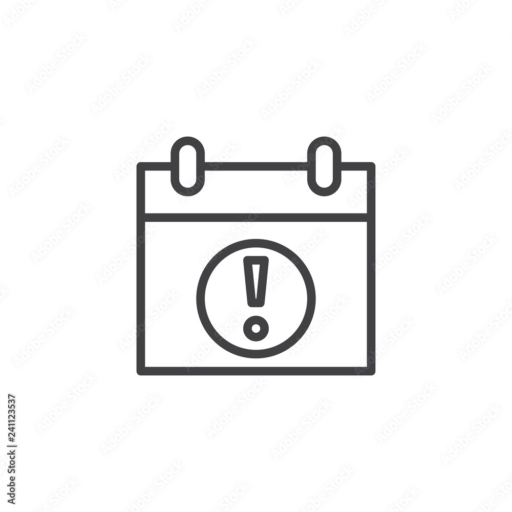 Calendar important day outline icon. linear style sign for mobile concept and web design. Calendar with exclamation mark simple line vector icon. Symbol, logo illustration. Pixel perfect vector Calendar important day outline icon. linear style sign for mobile concept and web design. Calendar with exclamation mark simple line vector icon. Symbol, logo illustration. Pixel perfect vector