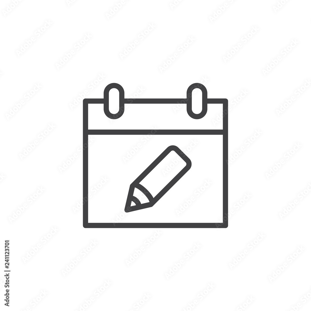Calendar planning day outline icon. linear style sign for mobile concept and web design. Calendar with pencil simple line vector icon. Symbol, logo illustration. Pixel perfect vector graphics Calendar planning day outline icon. linear style sign for mobile concept and web design. Calendar with pencil simple line vector icon. Symbol, logo illustration. Pixel perfect vector graphics