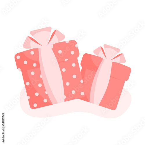 An image of pink boxes with gifts on a white background love