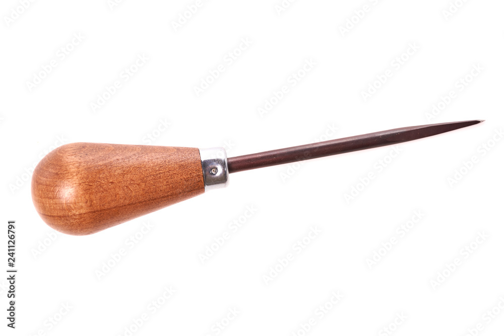 Wooden retro old styled awl isolated on white background