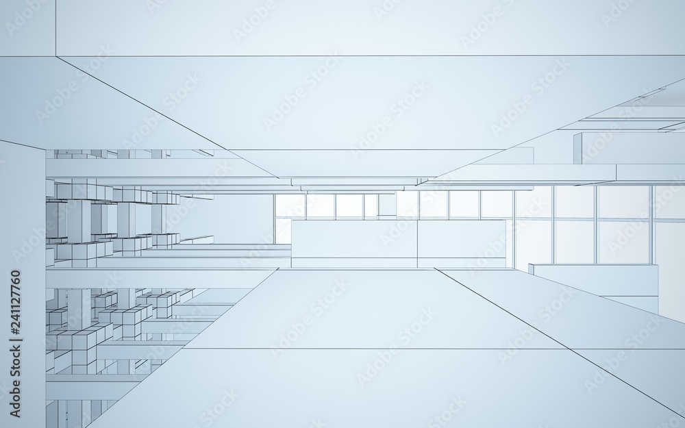 Abstract white interior highlights future. Polygon drawing. Architectural background. 3D illustration and rendering Abstract white interior highlights future. Polygon drawing. Architectural background. 3D illustration and rendering