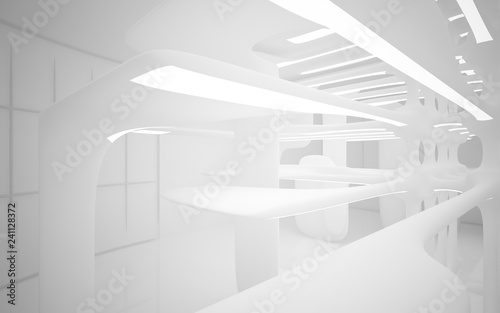 White smooth abstract architectural background. Night view with illumination. 3D illustration and rendering