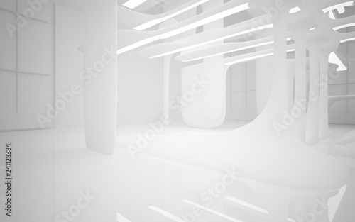 White smooth abstract architectural background. Night view with illumination. 3D illustration and rendering