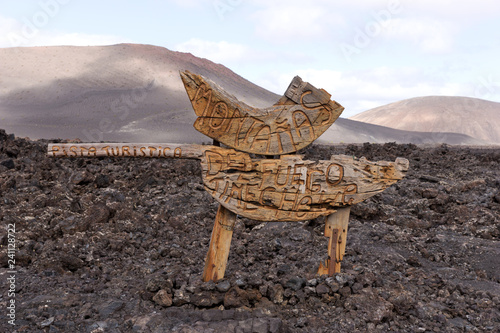 Shield to the entrance Montanas del Fuego in Lanzarote. Canary Islands. Spain
