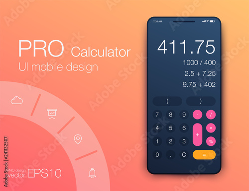 Smartphone With Calculator App, Vector realistic illustration