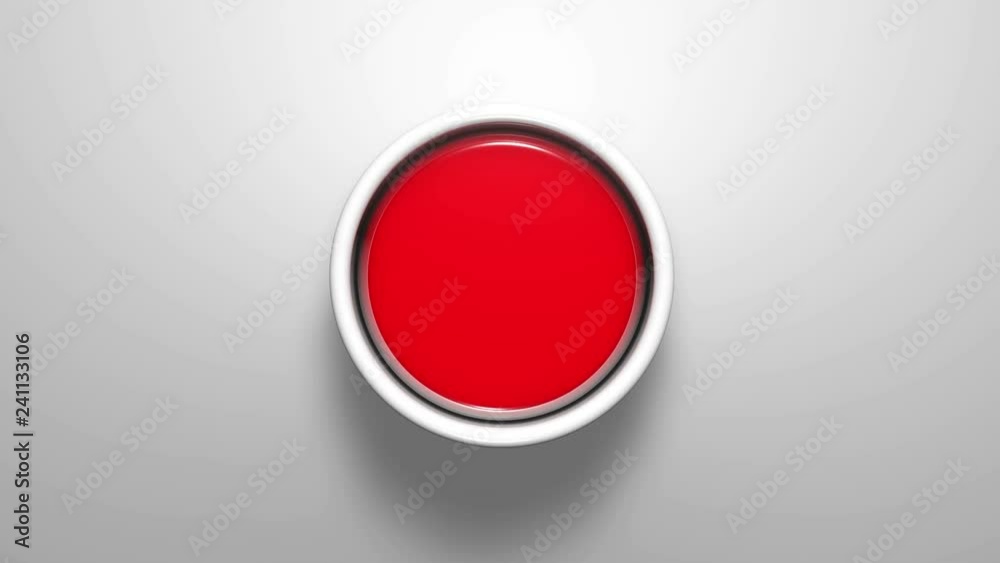 Red button animation push on white background. 4K seamless loop footage.