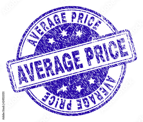 AVERAGE PRICE stamp seal watermark with grunge effect. Designed with rounded rectangles and circles. Blue vector rubber print of AVERAGE PRICE caption with grunge texture.