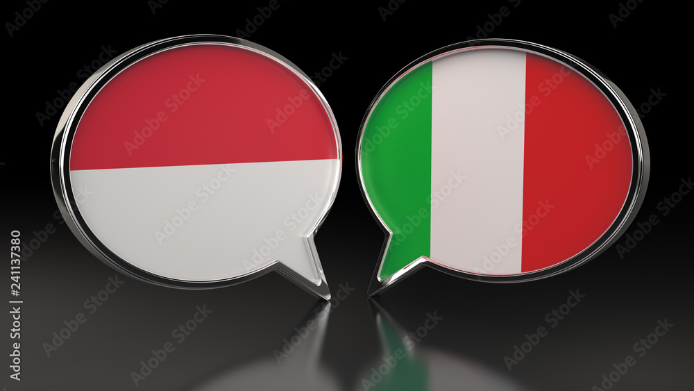 Monaco and Italy flags with Speech Bubbles. 3D illustration Monaco and Italy flags with Speech Bubbles. 3D illustration