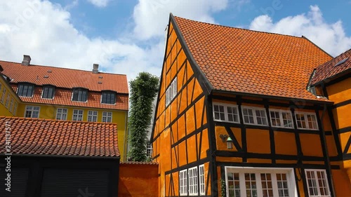 Beautiful facade of an old house. Copenhagen. Denmark. 4K.