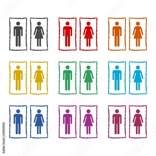 Toilets logo, Male and female bathroom, restroom sign flat icon, color set