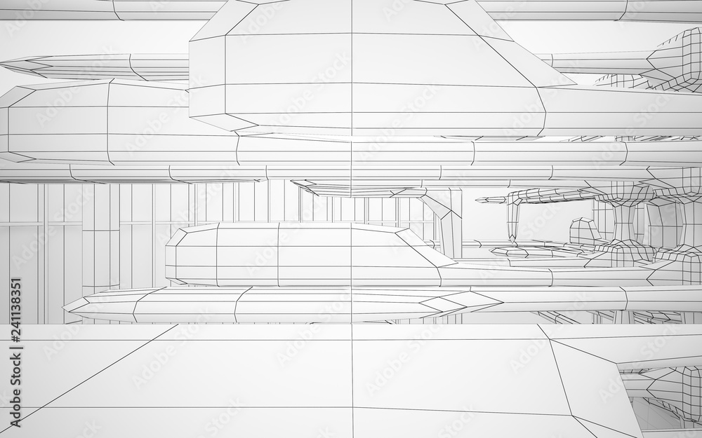 Abstract white interior highlights future. Polygon drawing . Architectural background. 3D illustration and rendering Abstract white interior highlights future. Polygon drawing . Architectural background. 3D illustration and rendering