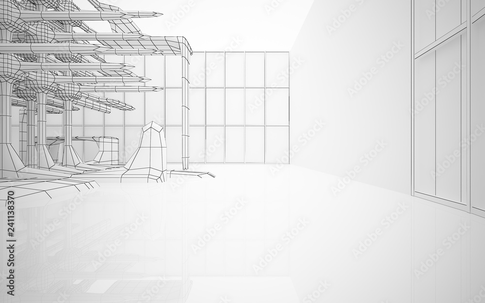 Abstract white interior highlights future. Polygon drawing . Architectural background. 3D illustration and rendering Abstract white interior highlights future. Polygon drawing . Architectural background. 3D illustration and rendering