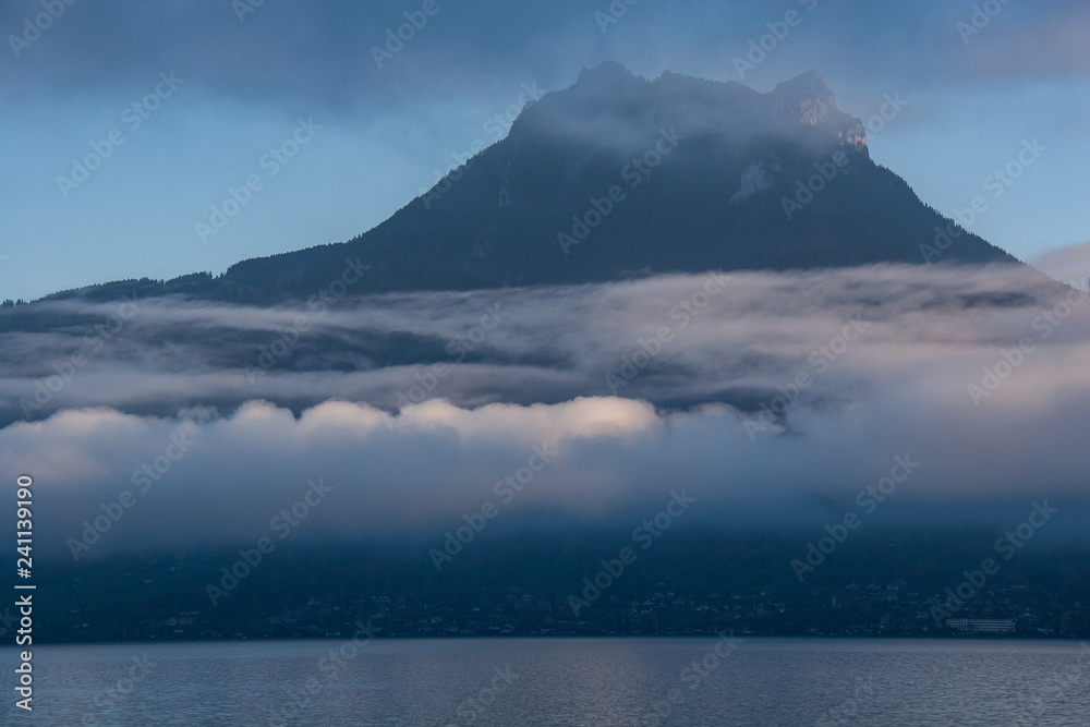 Mountain over the lake of Thun in Canton Bern, Switzerland