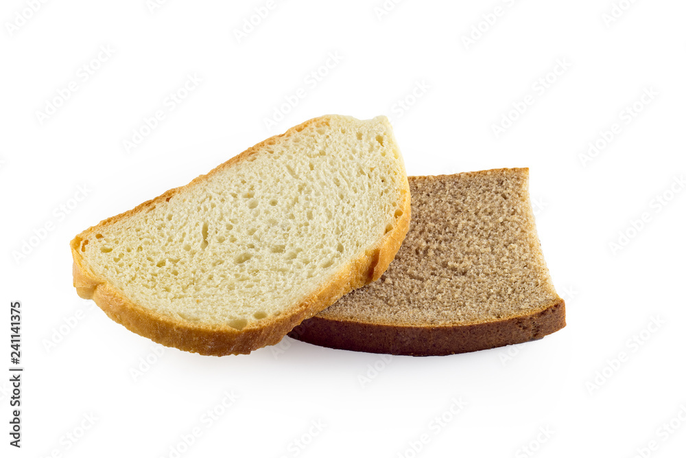 Slices of white and black bread on a white background Slices of white and black bread on a white background
