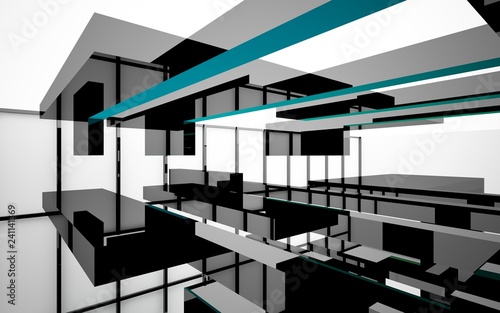 Abstract white and colored gradient interior multilevel public space with window. 3D illustration and rendering.