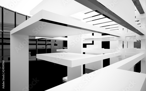 Abstract white and black interior multilevel public space with window. 3D illustration and rendering. © SERGEYMANSUROV
