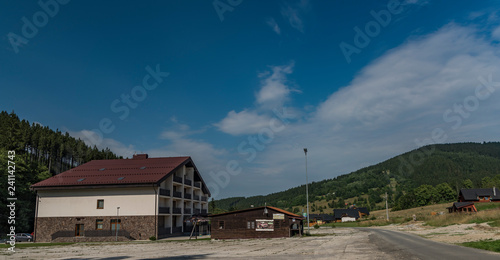 Houses in Makov village in Slovakia in summer day