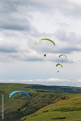 Paragliders in the Brecon Beacons, Wales