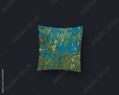 Photography Motifs Feuillage botanique Vintage bleu - Coussin