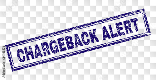 CHARGEBACK ALERT stamp seal imprint with rubber print style and double framed rectangle shape. Stamp is placed on a transparent background. photo