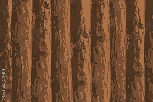 Brown vector pine tree bark wall forest background.