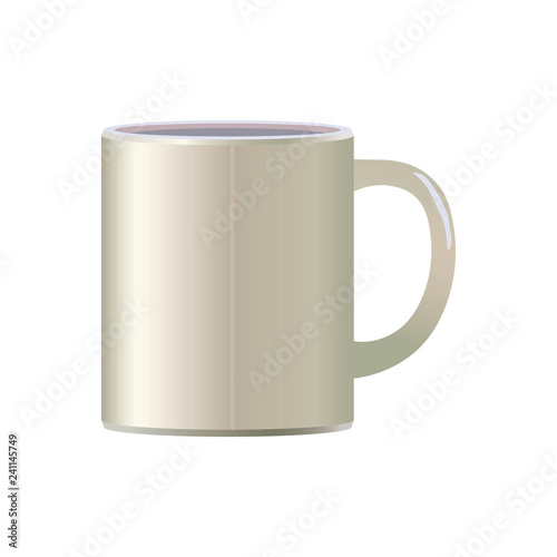 White light ceramic simple vector coffee mug for tea tea soup isolated object on white background.