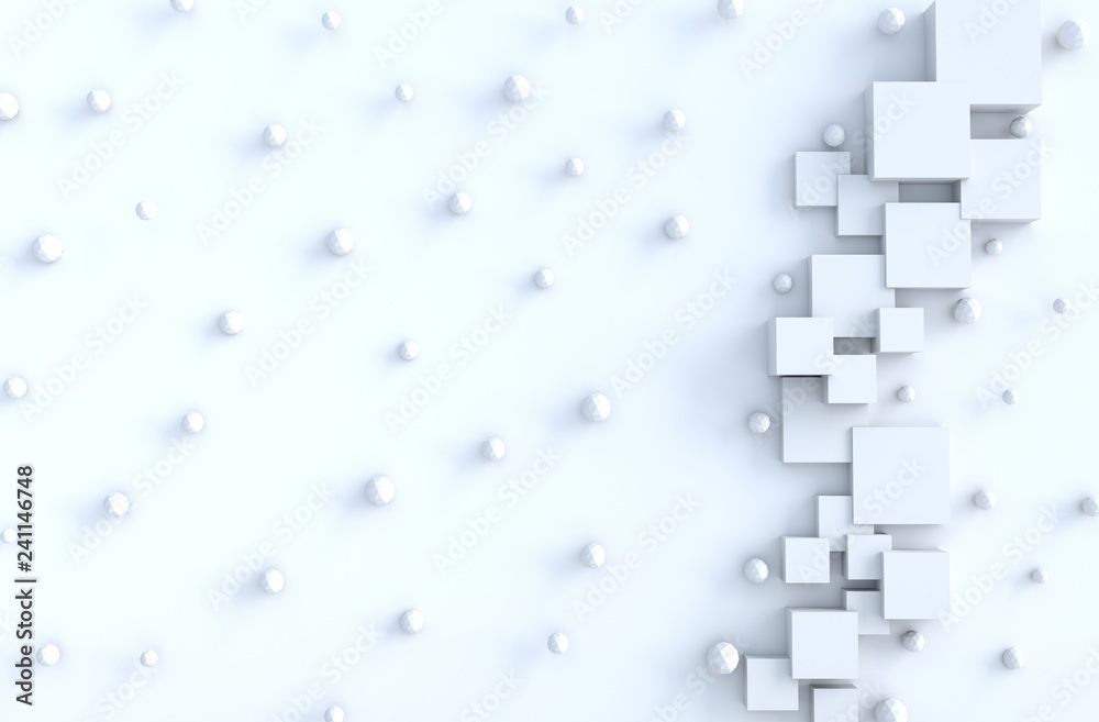 Fototapeta premium White geometric cube and polygon shapes and copy space background. for design decorate. Realistic 3D render.