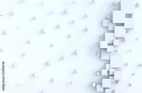 White geometric cube and polygon shapes  and copy space background. for design decorate. Realistic 3D render.