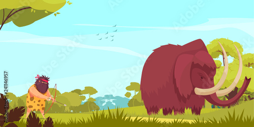 Mammoth Hunt Cartoon Poster