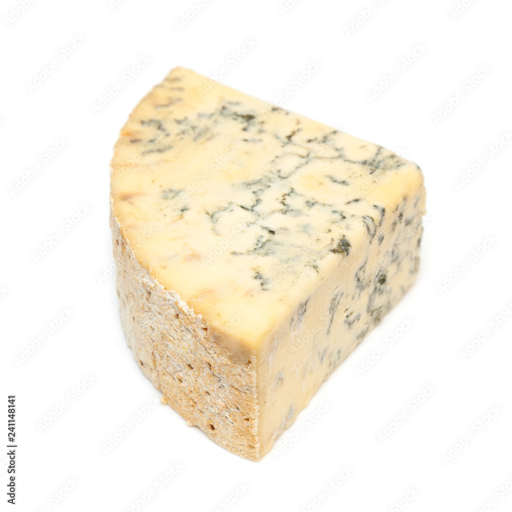 Mature blue stilton cheese isolated on a white studio background. Mature blue stilton cheese isolated on a white studio background.