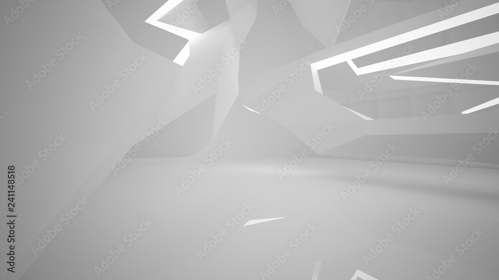 Abstract white interior multilevel public space with neon lighting. 3D illustration and rendering. Abstract white interior multilevel public space with neon lighting. 3D illustration and rendering.