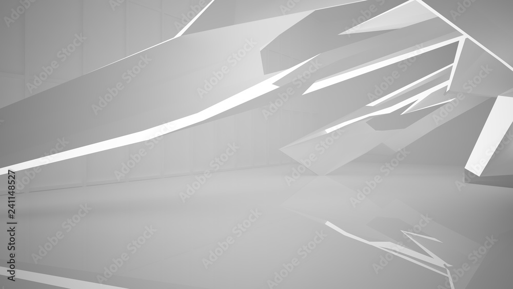 Abstract white interior multilevel public space with neon lighting. 3D illustration and rendering. Abstract white interior multilevel public space with neon lighting. 3D illustration and rendering.