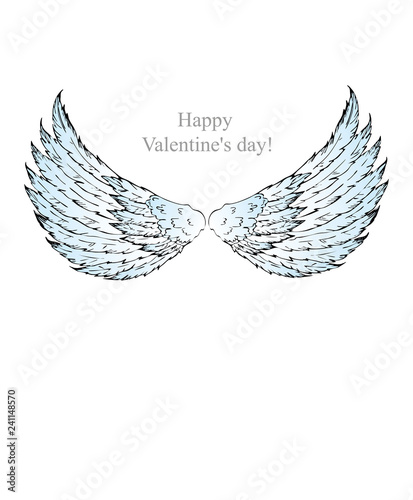 Angel wings for photo frame. Vector illustration for Valentine's day holiday.