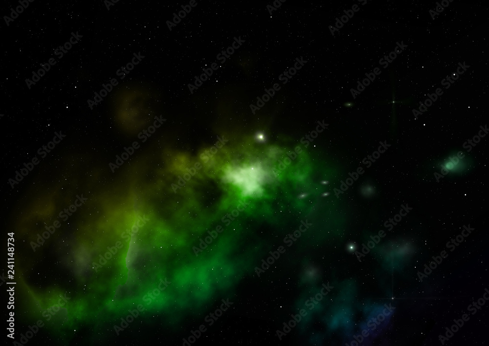 Star field in space and a nebulae. 3D rendering Star field in space and a nebulae. 3D rendering