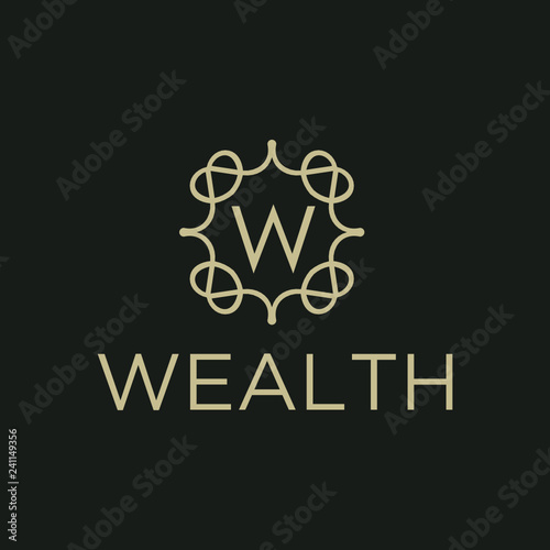 Premium linear shield monogram letter W logotype. Elegant crest leaf stamp icon vector logo. Luxury alphabet frame symbol. - Vector