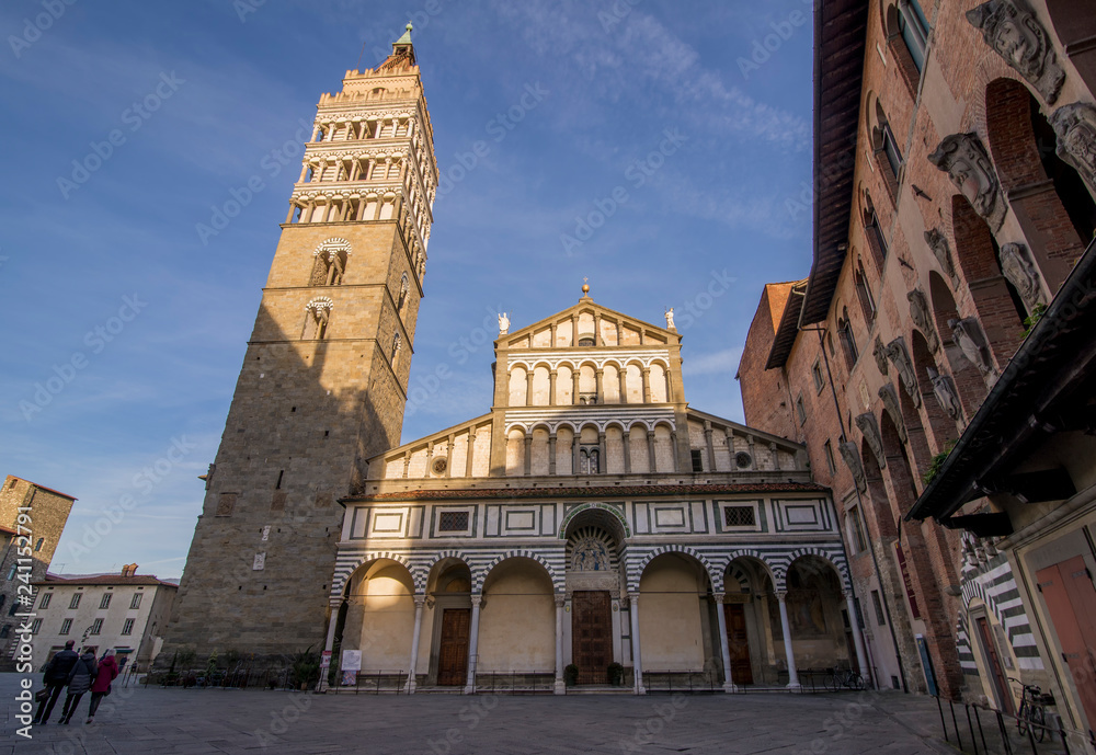 The beautiful facade of the Cathedral of San Zeno in Pistoia, Tuscany, Italy