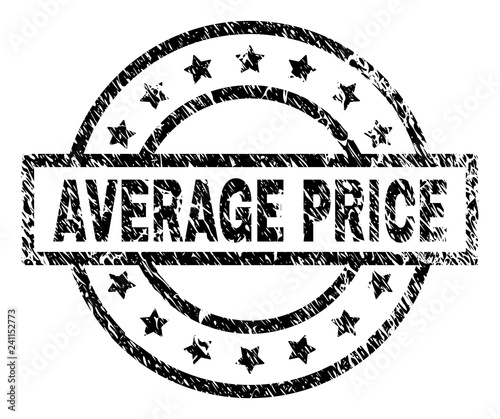 AVERAGE PRICE stamp seal watermark with distress style. Designed with rectangle, circles and stars. Black vector rubber print of AVERAGE PRICE label with dirty texture.