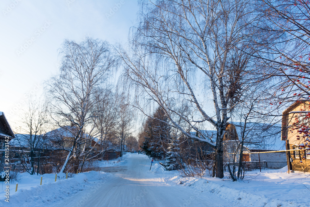 road in the village in winter road in the village in winter